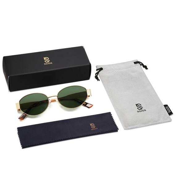 SOJOS Retro Sonnenbrille Damen Herren Oval Metal Groß Trendy Classic UV400 Schutz Sonnenbrillen SJ1217