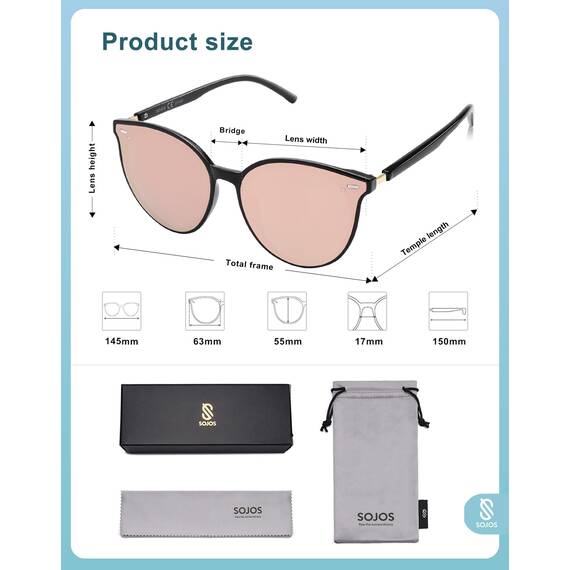 SOJOS Klassisch Retro Runde Sonnenbrille Damen Herren Groß Brille SJ2067 mit Schwarz Rahmen/Rosa Linse