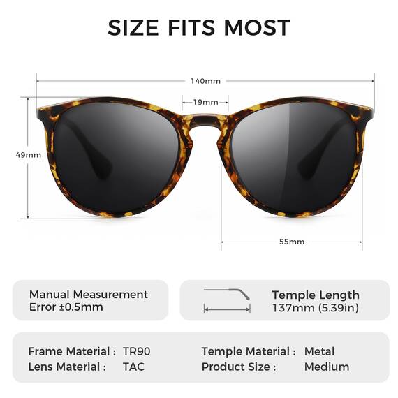SUNGAIT Vintage Runde Damen Sonnenbrille Klassischer Retro Designer Stil (Bernstein/Grau)-SGT567