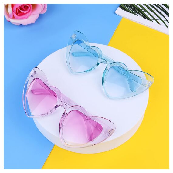 Ainiv Herz Sonnenbrille, 2 Stück Retro Katzenauge Herzbrille, UV400 Sonnenschutz und UV-Schutz Transparente Lila und Blaue Linse, Mode Brillen für Damen Herren Kinder Party Reise (Schwarz+Rot)