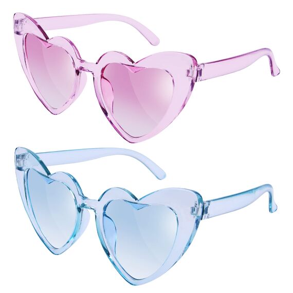 Ainiv Herz Sonnenbrille, 2 Stück Retro Katzenauge Herzbrille, UV400 Sonnenschutz und UV-Schutz Transparente Lila und Blaue Linse, Mode Brillen für Damen Herren Kinder Party Reise (Schwarz+Rot)