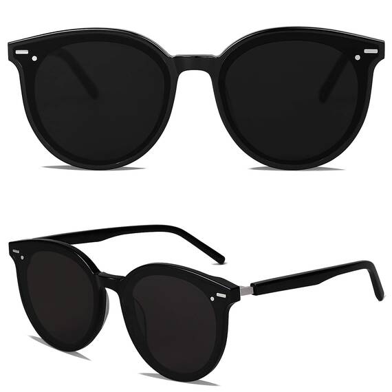 SOJOS Klassisch Retro Runde Sonnenbrille Damen Herren Groß Brille SJ2067 mit Schwarz Rahmen/Schwarz Linse