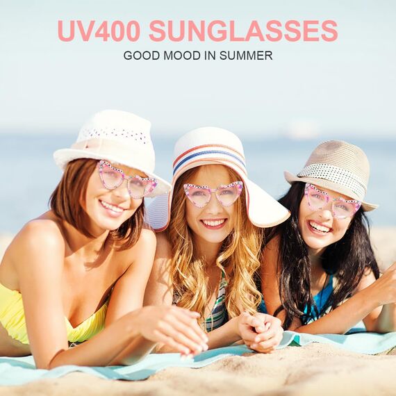 Ainiv Herz Sonnenbrille Perle, Sonnenbrille Herzform mit Birthday Brief und Perlenverzierung, UV400 Sonnenschutz und UV-Schutz Modische Retro Herz Brille für Geburtstagsfeier, Fasching, Karneval-Rosa