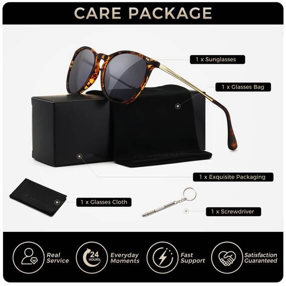 SUNGAIT Vintage Runde Damen Sonnenbrille Klassischer Retro Designer Stil (Bernstein/Grau)-SGT567