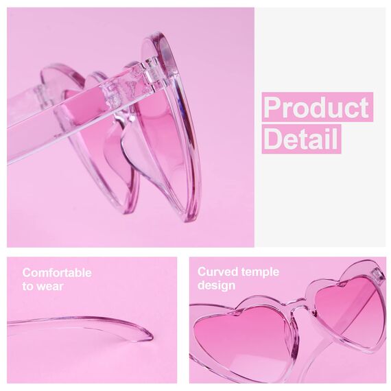 Ainiv Herz Sonnenbrille, 2 Stück Retro Katzenauge Herzbrille, UV400 Sonnenschutz und UV-Schutz Transparente Lila und Blaue Linse, Mode Brillen für Damen Herren Kinder Party Reise (Schwarz+Rot)