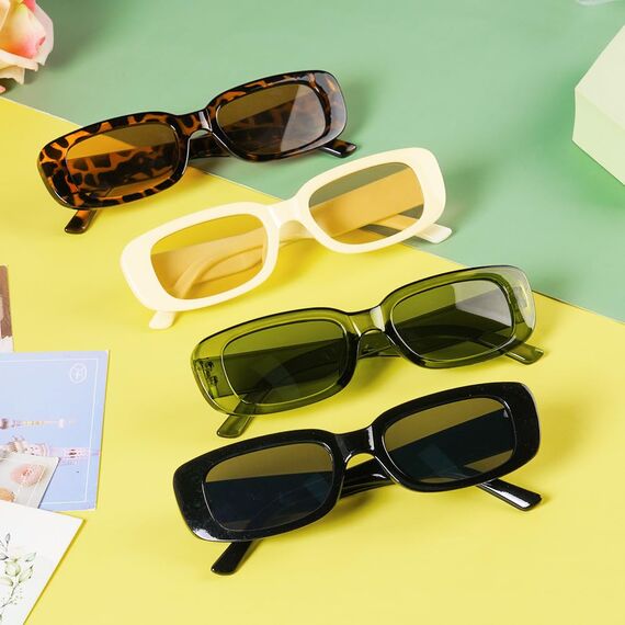 Ainiv 4 Stück Vintage Rechteckige Sonnenbrille, 90er Retro Sonnenbrillen, Modische Retro-Brille mit quadratischem Rahmen, UV400 Sonnenschutz und UV-Schutz, Trendy Brille für Damen Herren