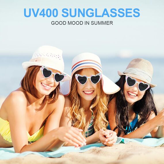 Ainiv Herz Sonnenbrille Perle, Sonnenbrille Herzform mit Birthday Brief und Perlenverzierung, UV400 Sonnenschutz und UV-Schutz Modische Retro Herz Brille für Geburtstagsfeier, Fasching, Karneval-Weiß
