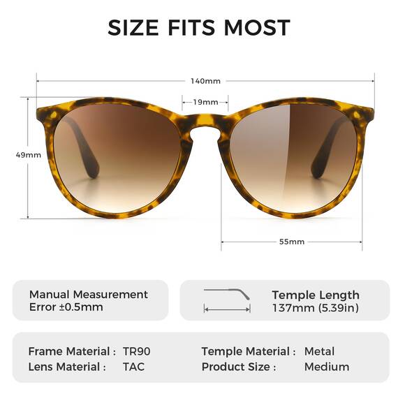 SUNGAIT Premium-Vintage-Sonnenbrille im Runden Design für Damen und Herren im klassischen Retro-Stil mit Lederetui SGT567HPSC-Case-DE