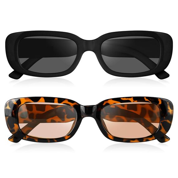 Ainiv 2 Stück Vintage Rechteckige Sonnenbrille, 90er Retro Sonnenbrillen, Modische Retro-Brille mit quadratischem Rahmen, UV400 Sonnenschutz und UV-Schutz, Trendy Brille für Damen Herren