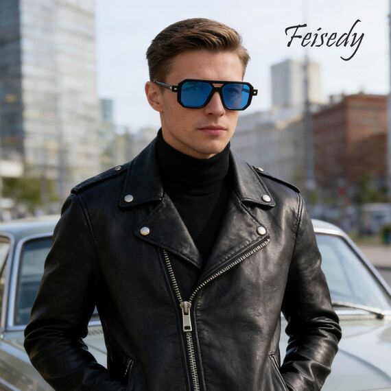 FEISEDY Retro 70er Jahre Sonnenbrille Damen Herren Vintage Flache Quadratische Brille mit UV400-Schutz B2622
