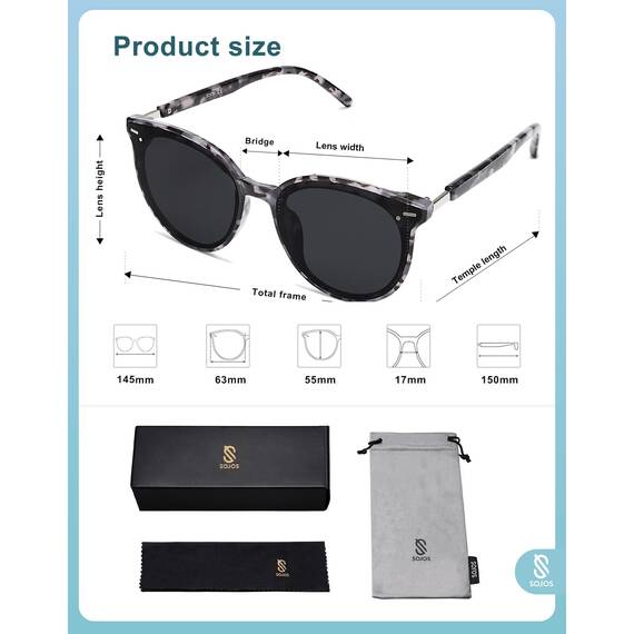 SOJOS Klassisch Retro Runde Sonnenbrille Damen Herren Groß Brille SJ2067 mit Demi Rahmen/Grau Linse
