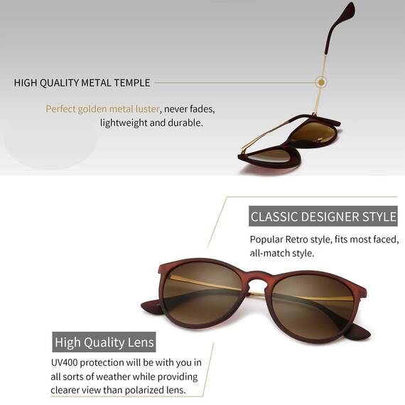 SUNGAIT Vintage Runde Damen Sonnenbrille Klassischer Retro Designer Stil (Braun/Braun)-SGT567