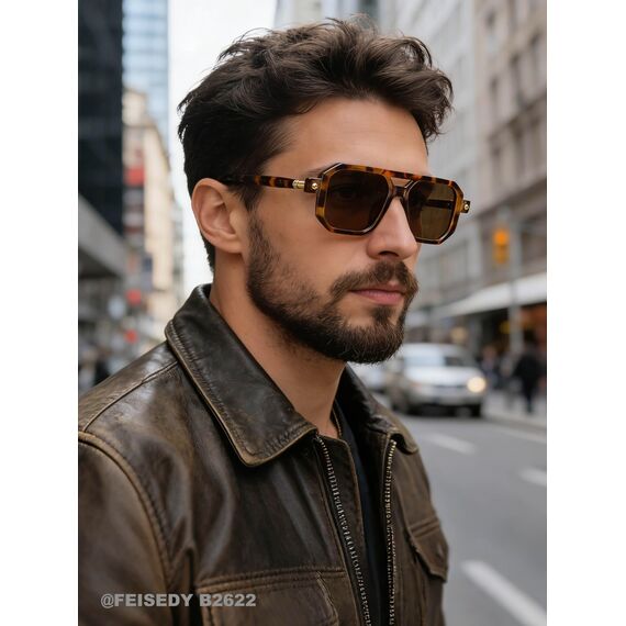 FEISEDY Retro 70er Jahre Sonnenbrille Damen Herren Vintage Flache Quadratische Brille mit UV400-Schutz B2622