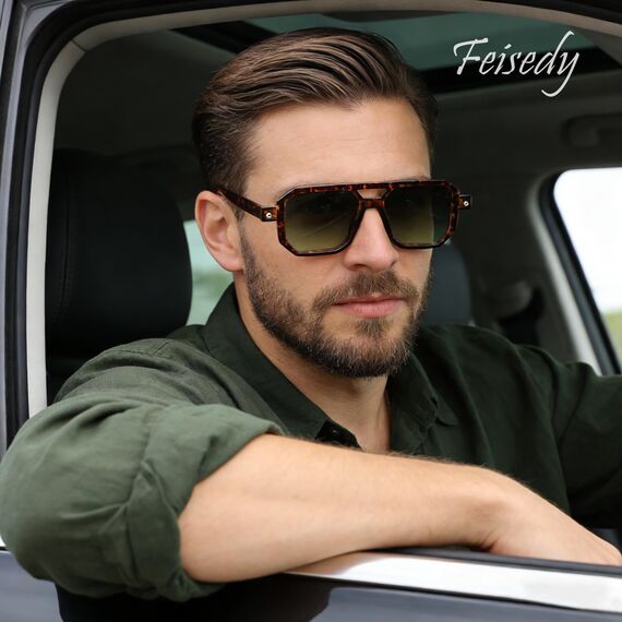 FEISEDY Retro 70er Jahre Sonnenbrille Damen Herren Vintage Flache Quadratische Brille mit UV400-Schutz B2622