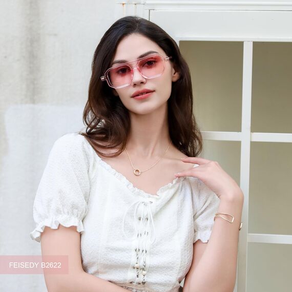 FEISEDY Retro 70er Jahre Sonnenbrille Damen Herren Vintage Flache Quadratische Brille mit UV400-Schutz B2622