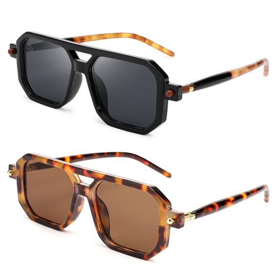 FEISEDY Retro 70er Jahre Sonnenbrille Damen Herren Vintage Flache Quadratische Brille mit UV400-Schutz B2622