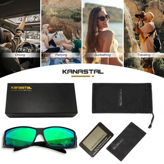 KANASTAL Überbrille Sonnenbrille Herren und Damen Verspiegelt Grün Überziehbrille für Brillenträger Fahrradbrille Überzieh Sonnenbrille UV400 Schutz