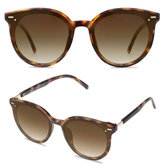 SOJOS Klassisch Retro Runde Sonnenbrille Damen Herren Groß Brille BLOSSOM SJ2067 (C9 Gelber Demi Rahmen/Gradiente Braune Linse)