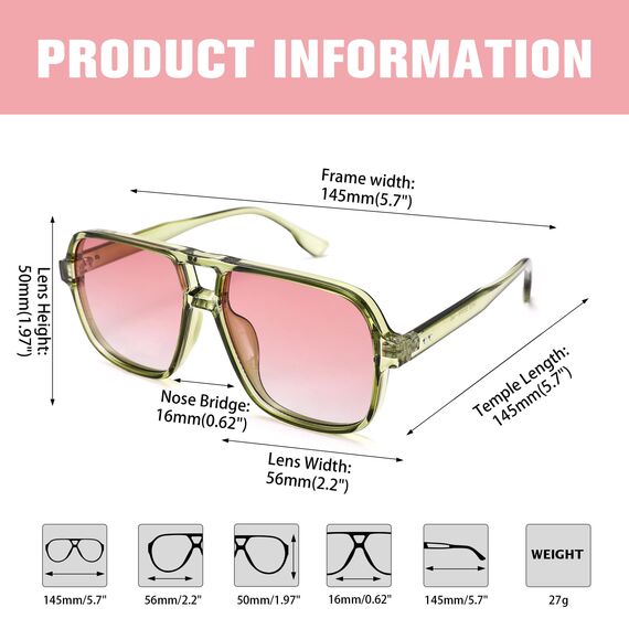 COASION Retro Sonnenbrille für Damen Herren - XL Übergroß 70er Jahre Sonnenbrille UV400 Schutz Trendy Double Brücke Rahmen Brille