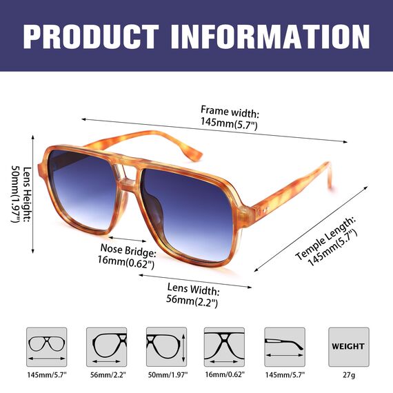 COASION Retro Sonnenbrille für Damen Herren - XL Übergroß 70er Jahre Sonnenbrille UV400 Schutz Trendy Double Brücke Rahmen Brille