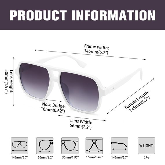 COASION Retro Sonnenbrille für Damen Herren - XL Übergroß 70er Jahre Sonnenbrille UV400 Schutz Trendy Double Brücke Rahmen Brille