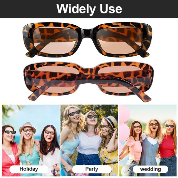 Ainiv 2 Stück Vintage Rechteckige Sonnenbrille, 90er Retro Sonnenbrillen, Modische Retro-Brille mit quadratischem Rahmen, UV400 Sonnenschutz und UV-Schutz, Trendy Brille für Damen Herren