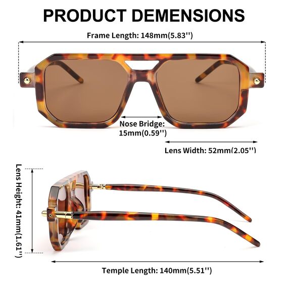 FEISEDY Retro 70er Jahre Sonnenbrille Damen Herren Vintage Flache Quadratische Brille mit UV400-Schutz B2622