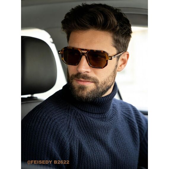 FEISEDY Retro 70er Jahre Sonnenbrille Damen Herren Vintage Flache Quadratische Brille mit UV400-Schutz B2622