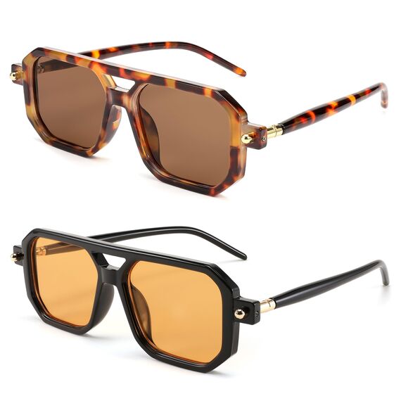 FEISEDY Retro 70er Jahre Sonnenbrille Damen Herren Vintage Flache Quadratische Brille mit UV400-Schutz B2622