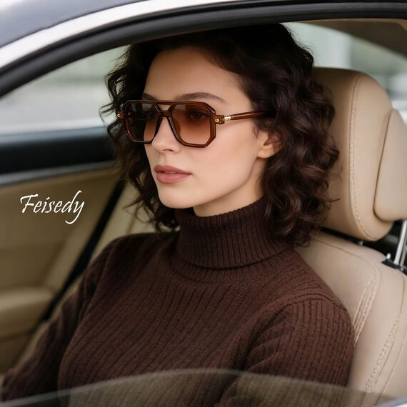 FEISEDY Retro 70er Jahre Sonnenbrille Damen Herren Vintage Flache Quadratische Brille mit UV400-Schutz B2622