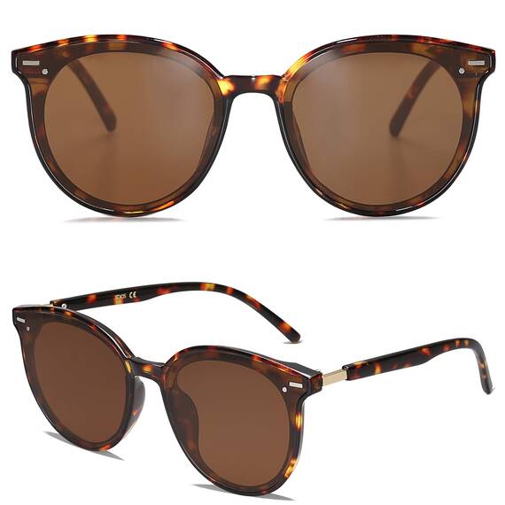 SOJOS Klassisch Retro Runde Sonnenbrille Damen Herren Groß Brille SJ2067 mit Demi Rahmen/Braun Linse
