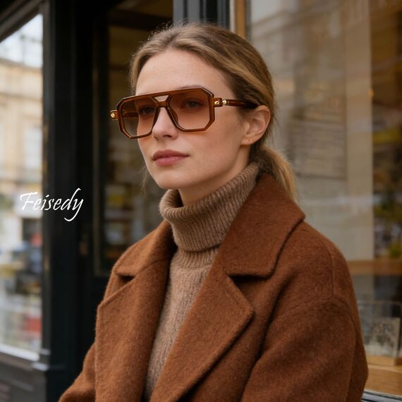 FEISEDY Retro 70er Jahre Sonnenbrille Damen Herren Vintage Flache Quadratische Brille mit UV400-Schutz B2622