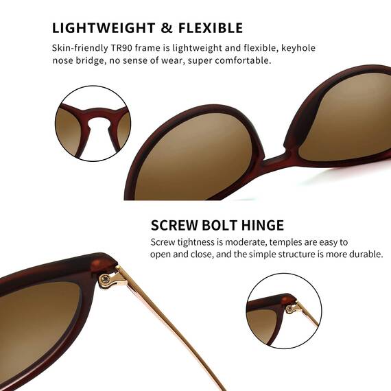 SUNGAIT Vintage Runde Damen Sonnenbrille Klassischer Retro Designer Stil (Braun/Braun)-SGT567