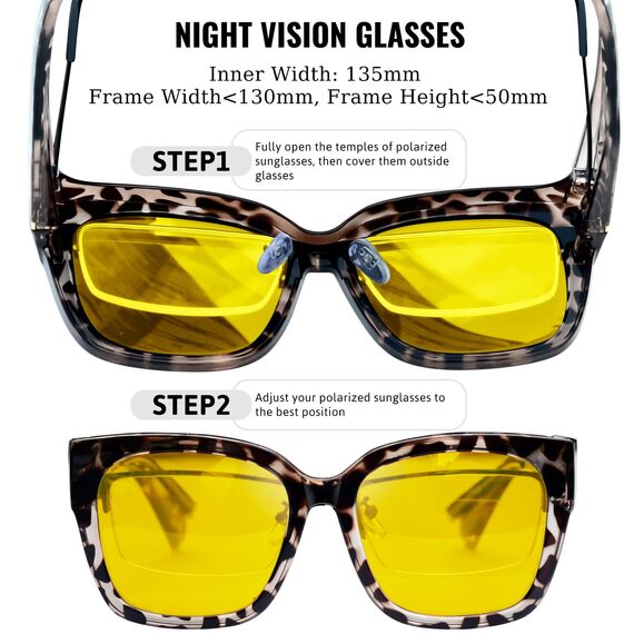 KANASTAL ÜberGroß Nachtfahrbrille für Brillenträger Polarisiert Anti Blende Nachtfahrbrille Damen und Herren UV400 Schutz Nachtbrille, Grau Leopard Rahmen Gelb Gläser