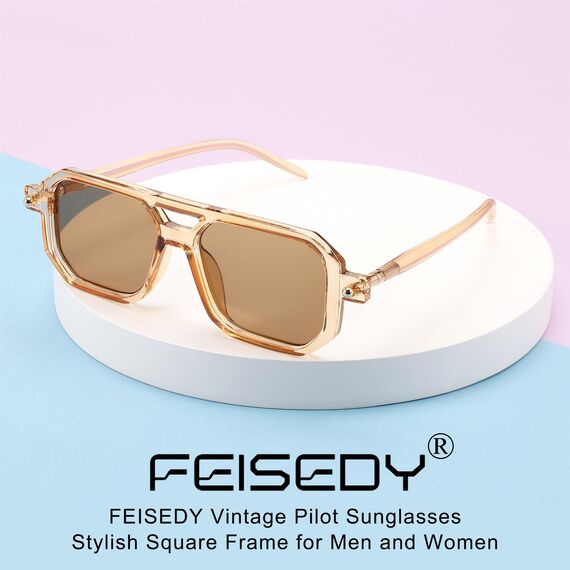 FEISEDY Retro 70er Jahre Sonnenbrille Damen Herren Vintage Flache Quadratische Brille mit UV400-Schutz B2622
