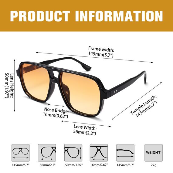 COASION Retro Sonnenbrille für Damen Herren - XL Übergroß 70er Jahre Sonnenbrille UV400 Schutz Trendy Double Brücke Rahmen Brille