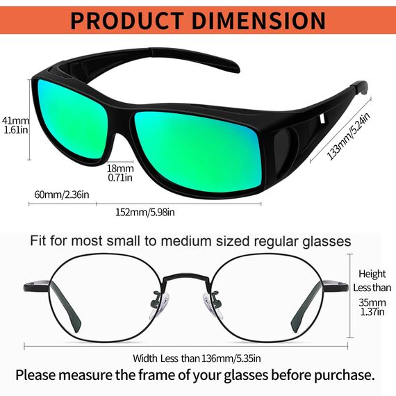 KANASTAL Überbrille Sonnenbrille Herren und Damen Verspiegelt Grün Überziehbrille für Brillenträger Fahrradbrille Überzieh Sonnenbrille UV400 Schutz
