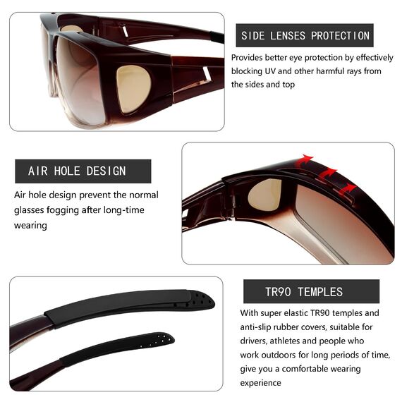 KANASTAL Sonnenbrille für Brillenträger Polarisiert Überzieh sonnenbrille Herren und Damen Braun Überziehbrille UV400 Schutz Fit over brille