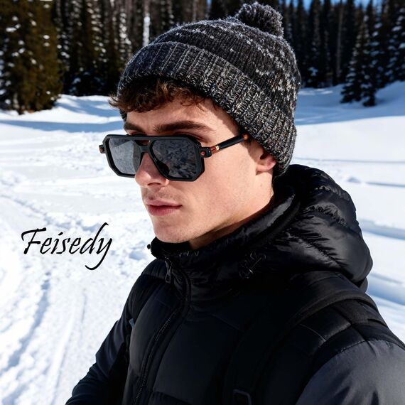 FEISEDY Retro 70er Jahre Sonnenbrille Damen Herren Vintage Flache Quadratische Brille mit UV400-Schutz B2622