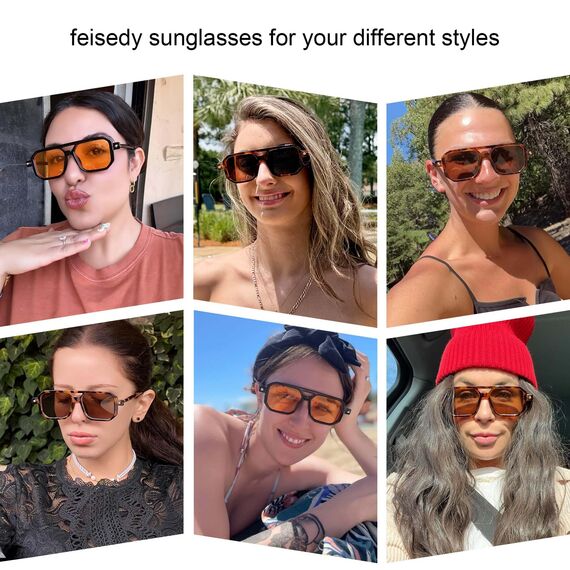 FEISEDY Retro 70er Jahre Sonnenbrille Damen Herren Vintage Flache Quadratische Brille mit UV400-Schutz B2622