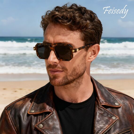 FEISEDY Retro 70er Jahre Sonnenbrille Damen Herren Vintage Flache Quadratische Brille mit UV400-Schutz B2622