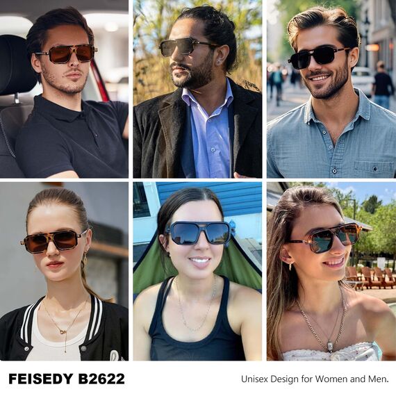 FEISEDY Retro 70er Jahre Sonnenbrille Damen Herren Vintage Flache Quadratische Brille mit UV400-Schutz B2622