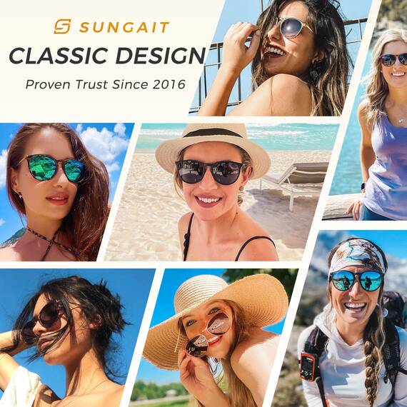 SUNGAIT Vintage Runde Damen Sonnenbrille Klassischer Retro Designer Stil (Bernstein/Grau)-SGT567
