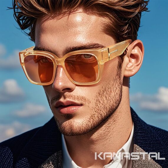 KANASTAL Übergröße Überzieh Sonnenbrille Herren und Damen Polarisiert Überbrille Sonnenbrille für Brillenträger UV400 Sonnenschutz, Champagner Transparent Rahmen Braun Gläser