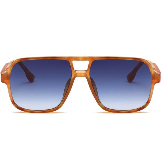Long Keeper Retro Pilot Sonnenbrille Pilotenbrille Herren Damen Quadratisch Sonnenbrille Groß 70er Klassisch Eckige Pilot Retro Brille UV400 (Orange Schildpatt Rahmen - Farbverlauf Blau Linse)