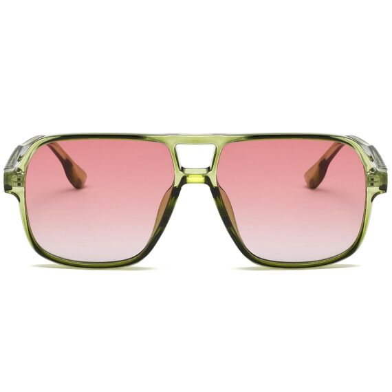 Long Keeper Retro Pilot Sonnenbrille Pilotenbrille Herren Damen Quadratisch Sonnenbrille Groß 70er Klassisch Eckige Pilot Retro Brille UV400 (Grün Rahmen - Farbverlauf Rosa Linse)