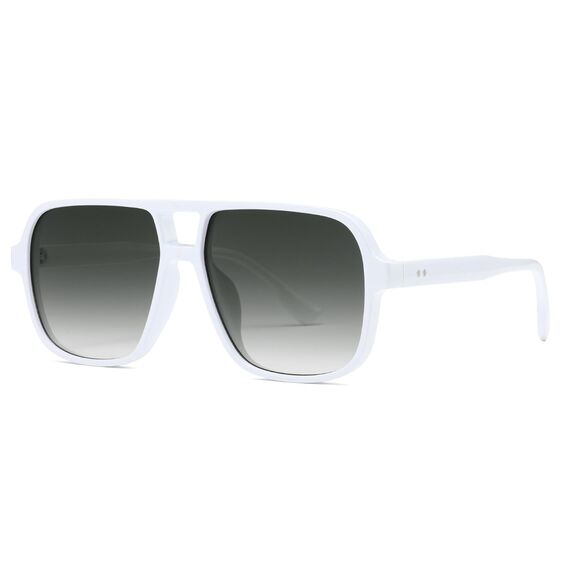 Long Keeper Retro Pilot Sonnenbrille Pilotenbrille Herren Damen Quadratisch Sonnenbrille Groß 70er Klassisch Eckige Pilot Retro Brille UV400 (Weiß Rahmen - Farbverlauf Grau Linse)