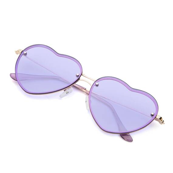 PARTY GO Herz Sonnenbrille Damen Mode Rimless Sonnenbrille UV400 Partybrille, violett