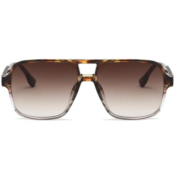 Long Keeper Retro Pilot Sonnenbrille Pilotenbrille Herren Damen Quadratisch Sonnenbrille Groß 70er Klassisch Eckige Pilot Retro Brille UV400 (Leopard Transparent Rahmen - Farbverlauf Braun Linse)
