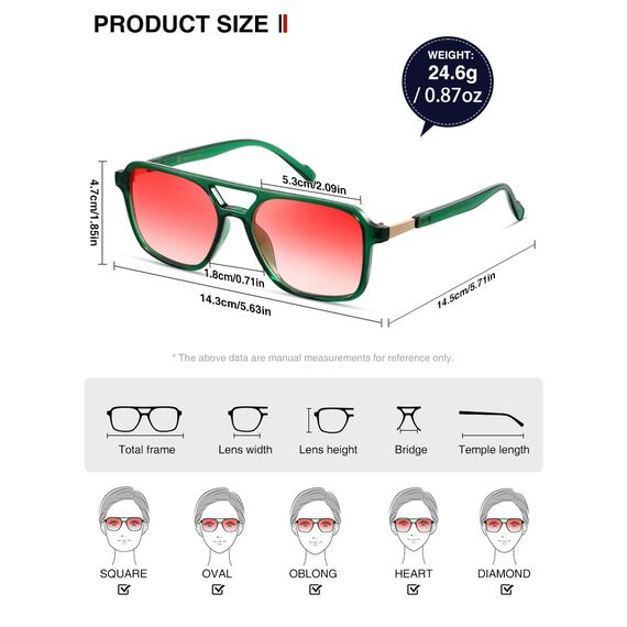kimorn Retro Sonnenbrille für Damen Herren Trendy Retro Sonnenbrille Rechteck Rahmen Schatten K1649 (Grün/Rosenrosa)